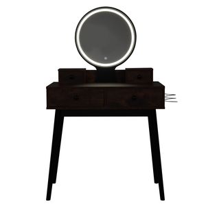 Set di Toelette Rustiche Marrone e Nere con 4 Cassetti, Sgabello Imbottito e Specchio Illuminato con Touch Screen - Product Image 6