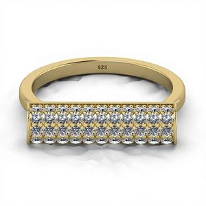 925 Sterling Silver 18K Gold Vermeil Eternity Band Ring CZ Pave Diamond Prong Setting Fine Jewelry for Women - Product Image 1