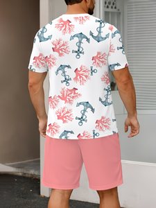 Conjunto de Camiseta Casual para Hombre, Estilo Náutico, Deportivo, Informal, con Estampado de Ancla y Coral, para Vacaciones - Product Image 2