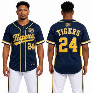 Camiseta de Béisbol Personalizada para Equipos, Bordada, de Poliéster, con Botones al Frente, Uniforme Deportivo, Proveedor OEM, Fabricante al por Mayor - Product Image 1