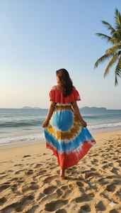 Vibrante Vestido de Playa Tie Dye con Volantes y Hombros Descubiertos, Vestido de Verano Colorido para Vacaciones, Estilo Boho, Azul - Product Image 6