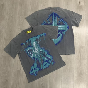 T-shirt imprimé de luxe pour homme, 100 % coton, délavé à l'acide, style Hip Hop, écologique, coupe oversize, streetwear - Product Image 2