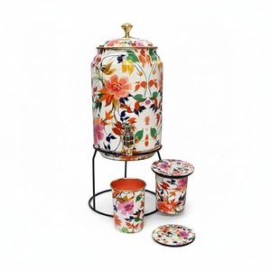 Distributeur d'eau en cuivre à motif floral avec tasses et couvercle assortis pour usage domestique - Product Image 1