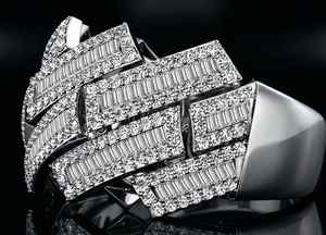 Anillo de Hip Hop con Diamantes Baguette, Plata de Ley 925, Acabado en Oro de 10K/14K, Anillo de Rapero de Banda Ancha Multicapa - Product Image 4