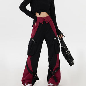Pantalones Cargo Transpirables de Cintura Media para Mujer Talla Grande, Color Sólido, Corte Holgado, Estilo Utilitario, Largos, con Bolsillos Elásticos, Otoño, Adultos - Product Image 3