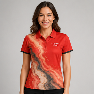 Custom Bright Red Charcoal Marble <b>Womens</b> <b>Polo</b> <b>Shirt</b> Quick Dry Breathable Short Sleeve Golf Team Uniform WPS-0861 - Product Image 1
