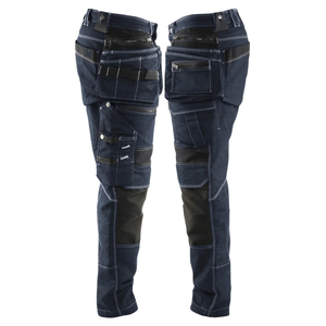Pantalon cargo de travail bleu foncé pour homme, taille mi-haute, plusieurs poches, tissu 100 % polyester, coupe droite, léger et respirant - Product Image 6