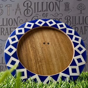 Handmade Bone Inlay Resin <b>Photo</b> <b>Frame</b> Round Blue <b>White</b> Geometric Design Wall Mount Luxury Home Decor - Product Image 5