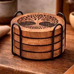 Tree of Life Laser Engraved Solid Wood Coaster Set Heat Resistant Drink Mat <b>Table</b> <b>Protector</b> Coffee Tea Cup Holder - Product Image 6