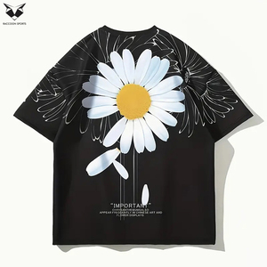 เสื้อยืดผู้ชายผ้าฝ้าย 100% เสื้อยืดลำลองลายดอกเดซี่แขนสั้นทรงหลวมพิมพ์ลายดอกไม้ขนาดใหญ่ - Product Image 3