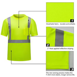 T-shirts haute visibilité pour hommes fabriqués en usine, écologiques, confortables, à séchage rapide, durables, avec bande réfléchissante verte - Product Image 3