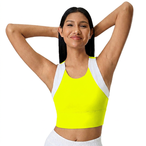Soutien-gorge de sport bleu clair à maintien élevé avec bretelles blanches, style crop top pour femme - Product Image 2