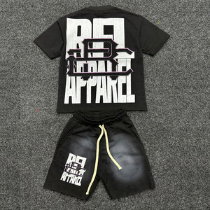 ชุดเซ็ตเสื้อกล้ามและกางเกงขาสั้นผู้ชาย 2 ชิ้น ลายพิมพ์สกรีน ทรงดิสเทรส ขอบดิบ ผ้าฟอกกรด น้ำหนัก 270 GSM - Product Image 2