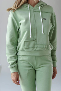 Custom Women Sage Green Hoodie <b>Jogger</b> Set Casual 100% Cotton Fleece Two Piece Tracksuit OEM Private Label Supplier - Product Image 5