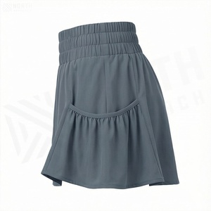Shorts pour femmes à taille haute élastique, à volants, couleur unie, décontractés, respirants, design en A, mini-shorts en polyester pour l'été - Product Image 3