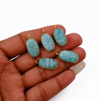 Pendentifs uniques en amazonite naturelle sculptée en forme de fleur, bijoux de mode, sertis clos, plaqués or, forme ovale, unisexe