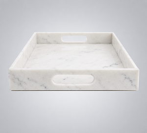 Plateau de service rectangulaire en marbre de qualité supérieure avec poignées découpées, portable, compatible lave-vaisselle, pour présentation de bijoux et de vaisselle, luxe - Product Image 1