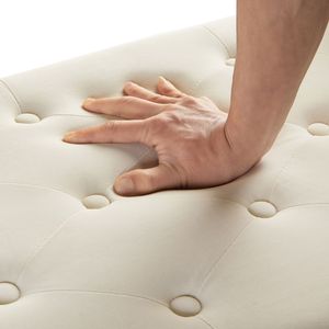 Banco tapizado en crema con botones capitoné y almacenamiento, con adornos de clavos, asiento acolchado suave para entrada, sala de estar, reposabrazos, banco de cama - Product Image 5