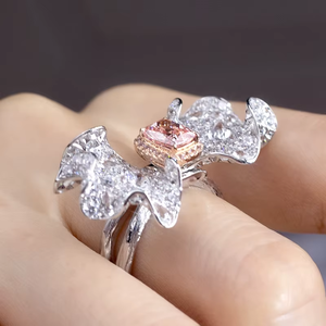 1.037CT Pink Cushion Cut Butterfly Lab Diamond Ring 18K White Gold Solid Gold Jewelry Custom Engagement Ring - Product Image 2