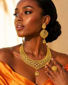 Luxury African Gold Plated Charm <b>Necklace</b> Set for Women Nigerian Wedding Bridal Jewelry with Earrings and <b>Ring</b> Fashion <b>Necklaces</b> - Product Image 3