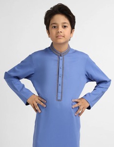 Conjunto de Kurta Tradicional de Algodón para Niños, Azul, Corte Regular, Largo hasta el Tobillo, Estilo India Pakistán, para Todas las Temporadas - Product Image 4