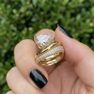 Anillo de Compromiso de Lujo con Diamante Cultivado en Laboratorio, Corte Pera, 0.40-0.50CT, E VVS2, Chapado en Oro Trenzado, con Pavé, Certificado IGI, para Boda, Fiesta, Novia - Product Image 3