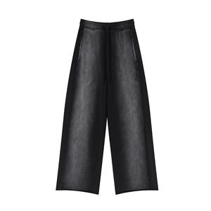 Men Wide Leg Pants <b>Elastic</b> <b>Waist</b> Drawstring Side Pockets Casual Cotton <b>Trousers</b> Autumn Midweight Knitted Style - Product Image 3