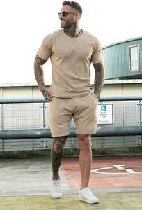 Men Summer 2 Piece Breathable 100% Cotton Casual Shorts <b>Sets</b> Slim Fit Distressed Embroidery - Product Image 3