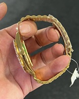Montre de luxe pour homme en or, boîtier rond de 36 mm, lunette sertie de diamants, mouvement analogique, fermoir pliant, montre en cristal saphir
