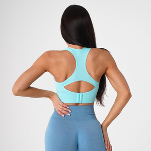 New Premium Light Blue Seamless Breathable Quick Dry Lace High <b>Support</b> Sports Bra <b>Crop</b> <b>Top</b> for Women's Fitness Activewear - Product Image 3