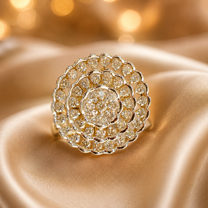 Luxury 14K <b>Gold</b> Round Floral Cluster <b>Ring</b> with Sparkling CZ Stones Elegant Bridal Party Wear Jewelry for Women - Product Image 3