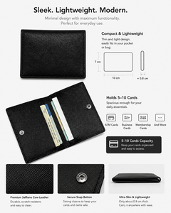 Black Genuine Leather Minimalist Durable <b>Card</b> <b>Holder</b> <b>Wallet</b> Magnetic Snap Folding Organizer Multi Slot Slim Cash Pocket RFID - Product Image 2