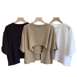 High Quality Customized Women Crop <b>Tops</b> 100% Cotton Breathable O-Neck Short Sleeves Casual 220g Jersey Knitted Summer - Product Image 1