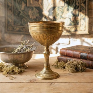 Handmade Brass <b>Goblet</b> With Embossed Vintage Design Round Shape For Wedding Occasion <b>Wine</b> Glass - Product Image 6