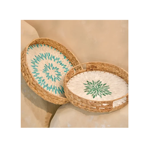 Nouveauté : Plateau en rotin et nacre antique, 2 pièces, pour décoration de maison de luxe, idéal pour table à manger, plateau à fruits/pain, artisanat. - Product Image 1
