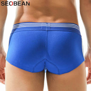 <b>Custom</b> Men's 100% Cotton Printed Beaded Mid-Rise <b>Boxer</b> Briefs Breathable Quick Dry Machine-Washable Soft Underwear OEM ODM - Product Image 1