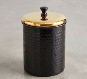 Hammered Metal Food <b>Storage</b> Canister With Black Lid And Golden Knob Premium <b>Kitchen</b> Container Elegant Pantry Organizer - Product Image 1