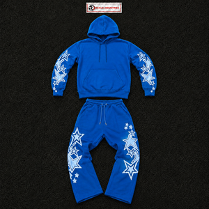 Conjunto de Sudadera con Capucha y Pantalones Deportivos con Estampado Blue Star, Ropa Deportiva, Sudadera con Capucha, Pantalones Deportivos a Juego, Dos Piezas, Corte Informal - Product Image 5