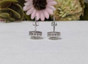 1 Ct Round Cut Lab Grown Diamond Cluster wedding Earrings, Diamond Flower Shaped Screw Back Earrings, Solid 10K White Gold - Product Image 3