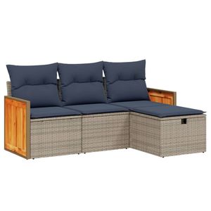 Ensemble de canapés de patio en polyrotin gris 4 pièces avec coussins, ensembles de jardin - Product Image 2