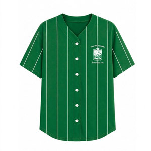 Camiseta de béisbol a rayas verdes para mujer de Iota Phi Lambda Sorority, camiseta informal con botones y manga corta, camiseta de moda para mujer - Product Image 1
