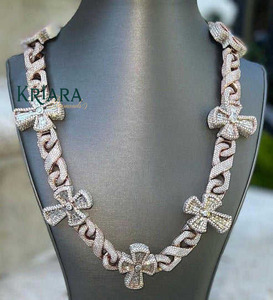 S925 Rose Gold Plated 14K Gold Plated Lab Grown Diamond Cross <b>Statement</b> <b>Necklace</b> Pave Setting Chains Luxury Unisex Party Jewelry - Product Image 3
