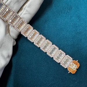 Bracelet Moissanite Or Rose Coupe Baguette, Bracelet Tennis Luxe Pavé, Bijoux Fins, Cadeau pour Femme, Mariage Nuptial - Product Image 5