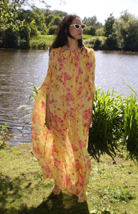 Vestido Maxi Kaftan Floral Amarillo para Mujer, Estilo Boho, Holgado, para Playa, Vestido de Verano para Resort - Product Image 2