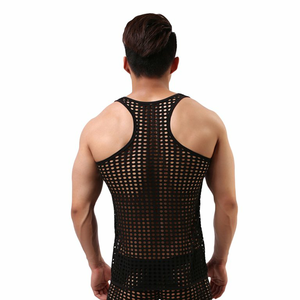 Débardeur en résille à strass pour hommes européens et américains, sexy, transparent, à sequins, tenue de boîte de nuit - Product Image 2