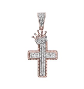 Collier avec pendentif croix couronne plaqué argent 925, charme en moissanite, micro-incrustation, pendentif unisexe, disponible au meilleur prix - Product Image 1
