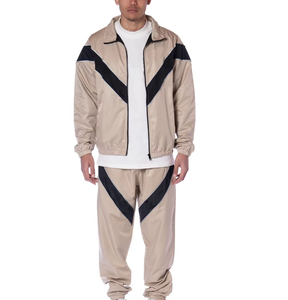 Ensemble de survêtements coupe-vent à capuche en toile, demi-zip, manches longues, oversize, deux pièces, imperméable et respirant, vente en gros - Product Image 1