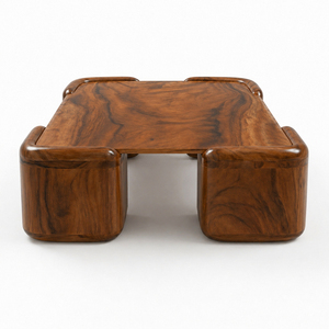 Designer Solid Suar Wood Eco-Friendly Durable <b>Coffee</b> <b>Table</b> Luxury Block Base Construction <b>Walnut</b> Finish for Hospitality Projects - Product Image 3