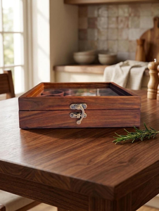Boîte à épices en bois artisanale avec couvercle, 9 compartiments, Masala Dabba, plateau de service pour fruits secs, organisateur de rangement de cuisine écologique - Product Image 6