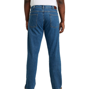 Jean en denim délavé coupe droite taille haute pour homme 100 % coton décontracté bleu avec braguette boutonnée en toile mi-lourde - Product Image 5